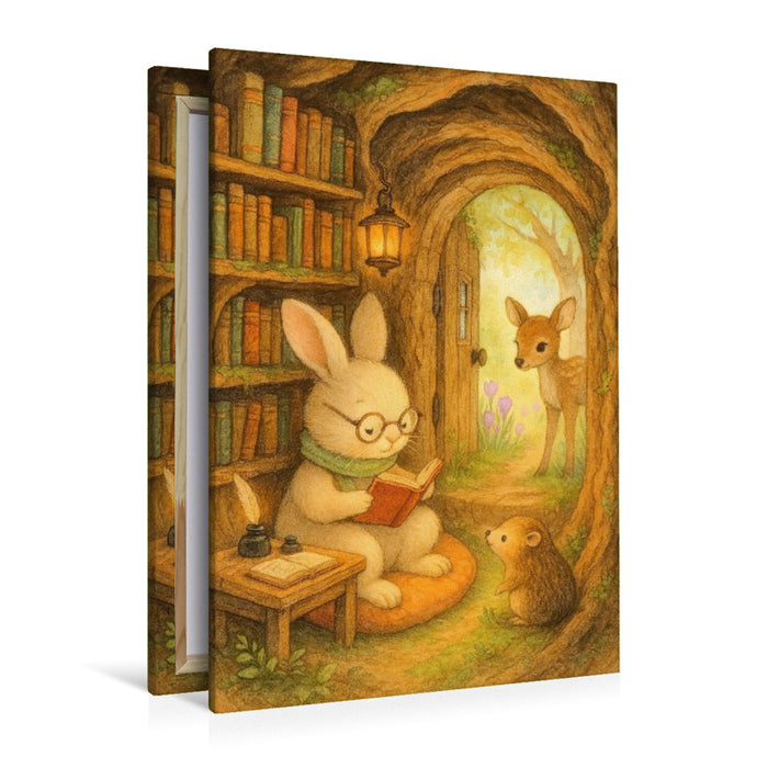 Premium Textil-Leinwand Bücherzauber in der Waldbibliothek