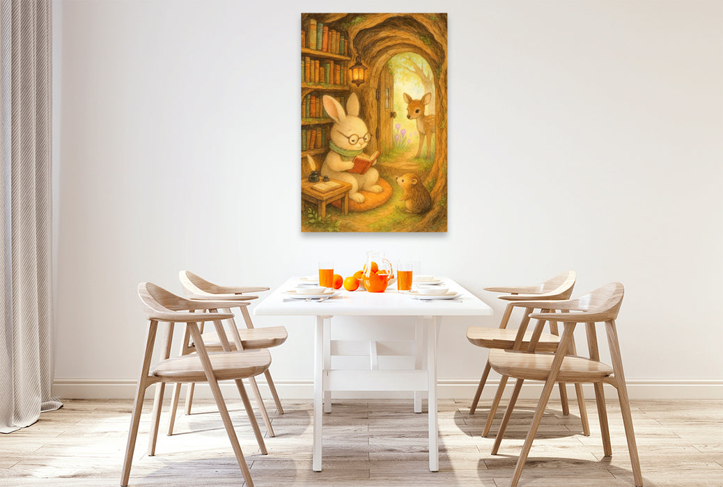 Premium Textil-Leinwand Bücherzauber in der Waldbibliothek