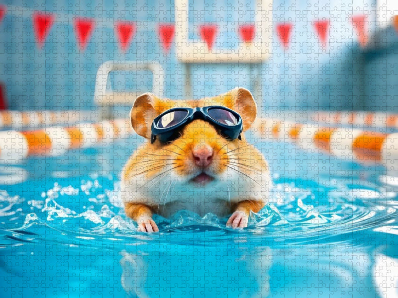 Schwimm-Hamster – tierischer Puzzlespaß mit KI-Zauber - CALVENDO Foto-Puzzle'