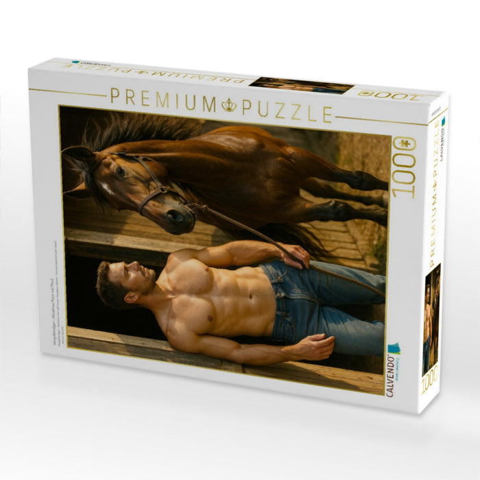 Hengstbändiger - Attraktiver Mann mit Pferd - CALVENDO Foto-Puzzle'