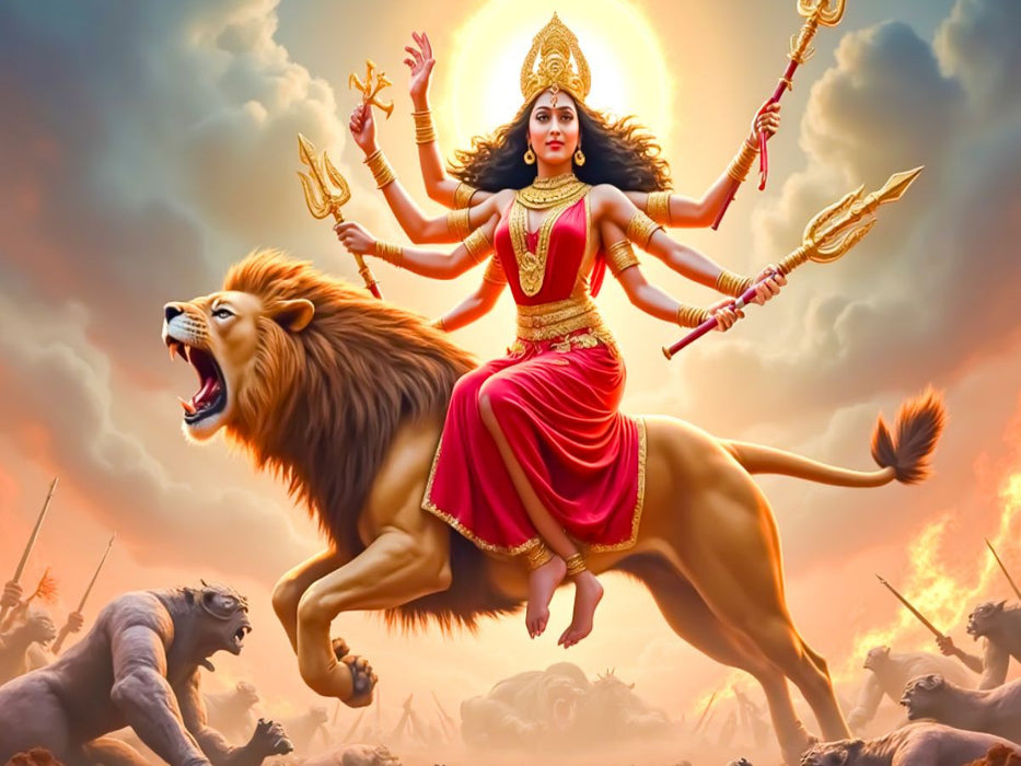 Durga, Kriegergöttin, reitet auf einem Löwen - CALVENDO Foto-Puzzle'