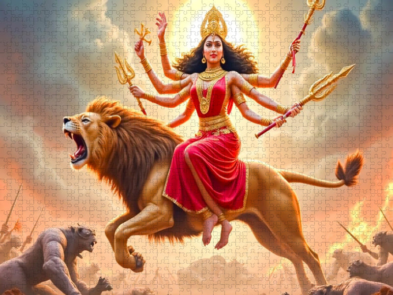 Durga, Kriegergöttin, reitet auf einem Löwen - CALVENDO Foto-Puzzle'