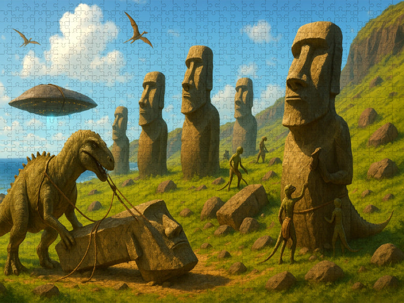 Moai-Statuen – Dinos auf Baustellenkurs - CALVENDO Foto-Puzzle'