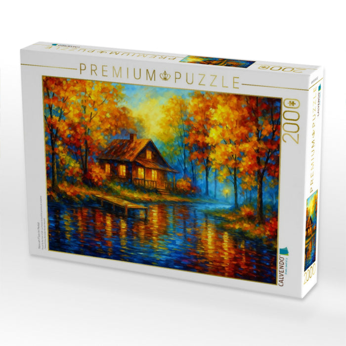 Haus am Fluss im Herbst - CALVENDO Foto-Puzzle'
