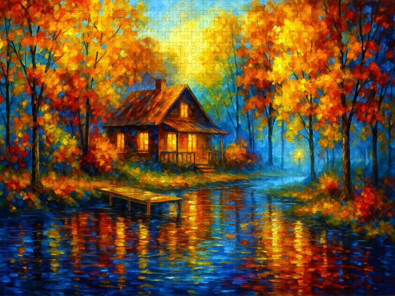 Haus am Fluss im Herbst - CALVENDO Foto-Puzzle'