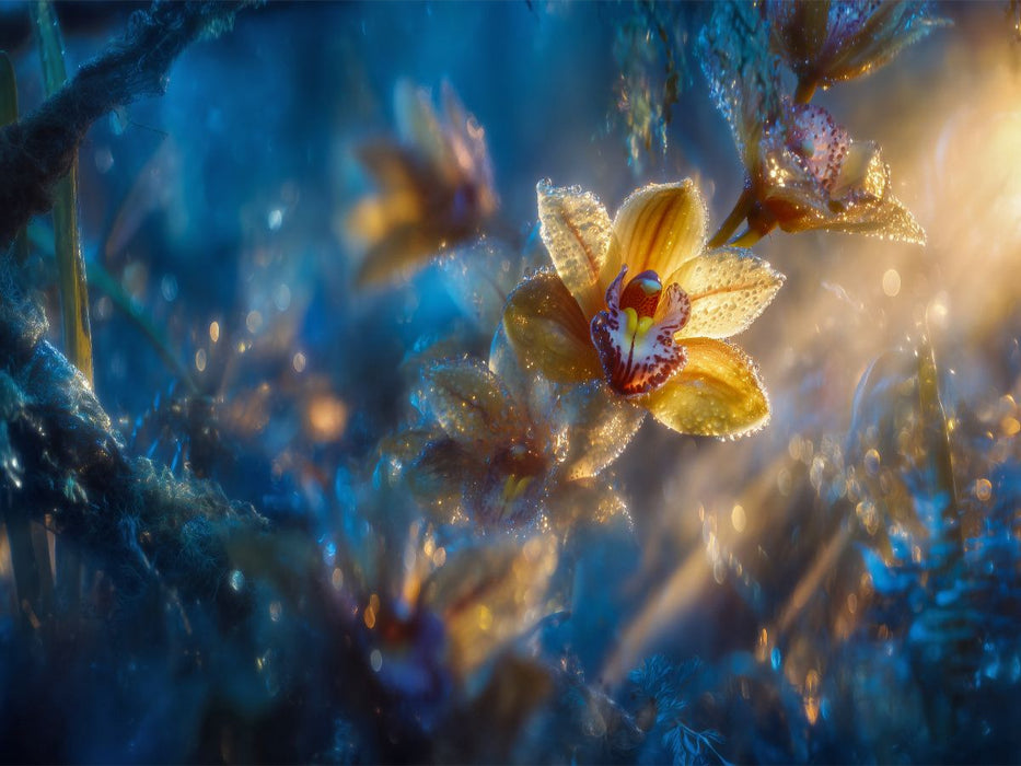 Wie gemalt ruht die Cymbidium im goldenen Morgenlicht - CALVENDO Foto-Puzzle'