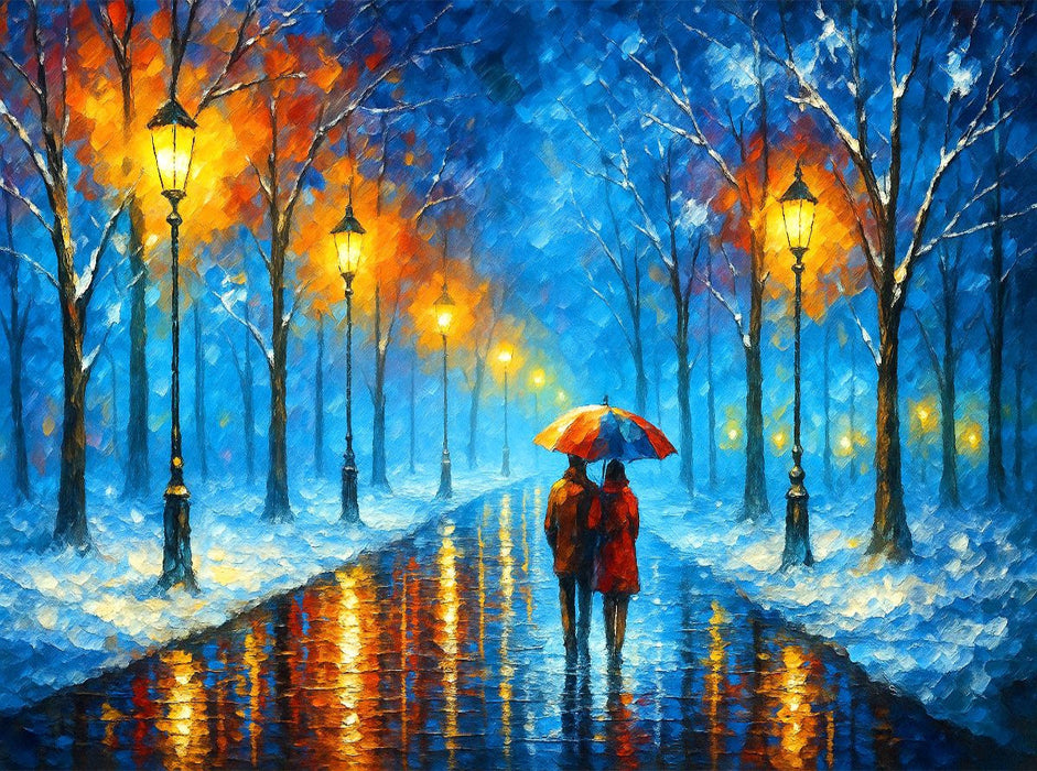 Schnee im Park mit Laternen - CALVENDO Foto-Puzzle'