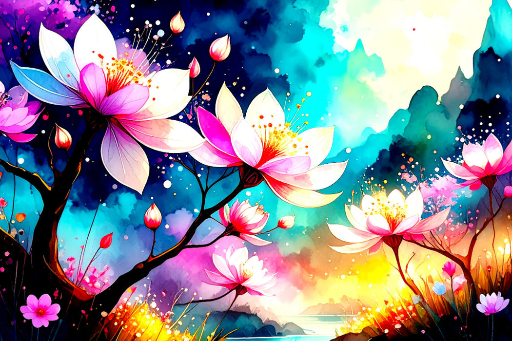 Premium Textil-Leinwand Elegante Magnolien in voller Blüte