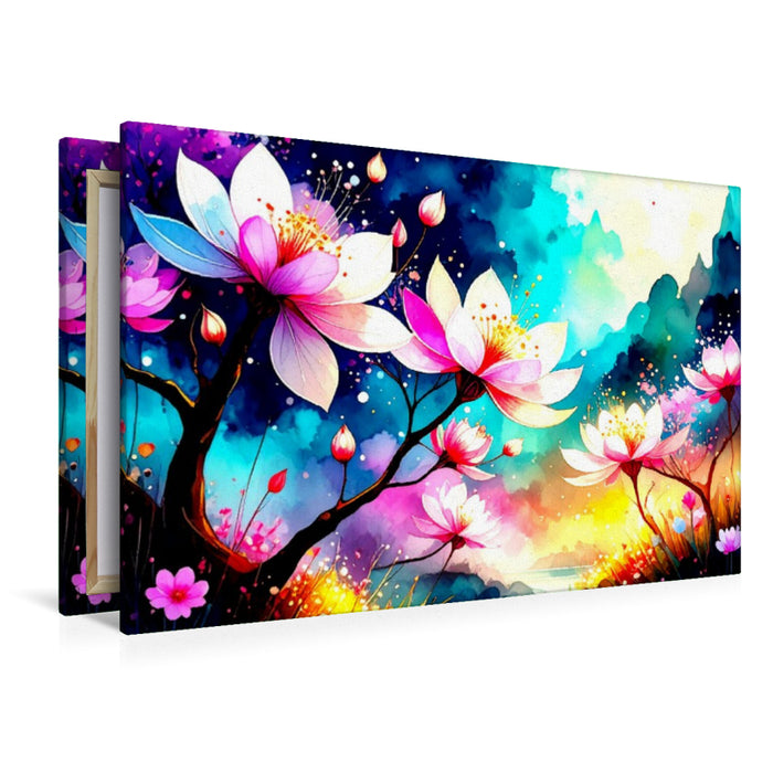 Premium Textil-Leinwand Elegante Magnolien in voller Blüte