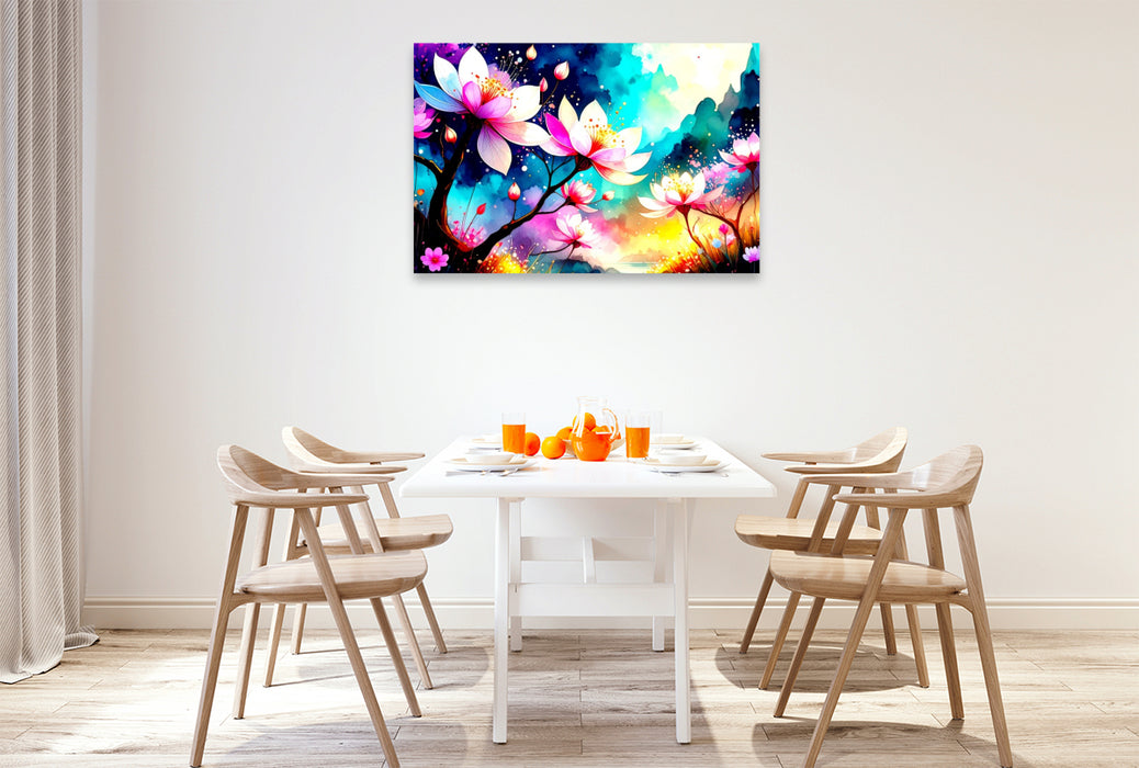 Premium Textil-Leinwand Elegante Magnolien in voller Blüte