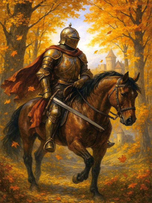 Herbstlicher Aufbruch - Ritter auf Pferd - CALVENDO Foto-Puzzle'