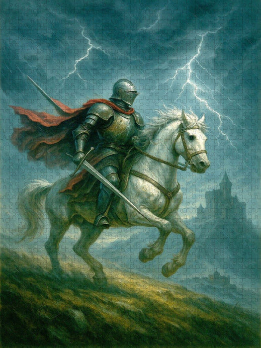 Heldenritt durch den Sturm - Ritter auf Pferd - CALVENDO Foto-Puzzle'