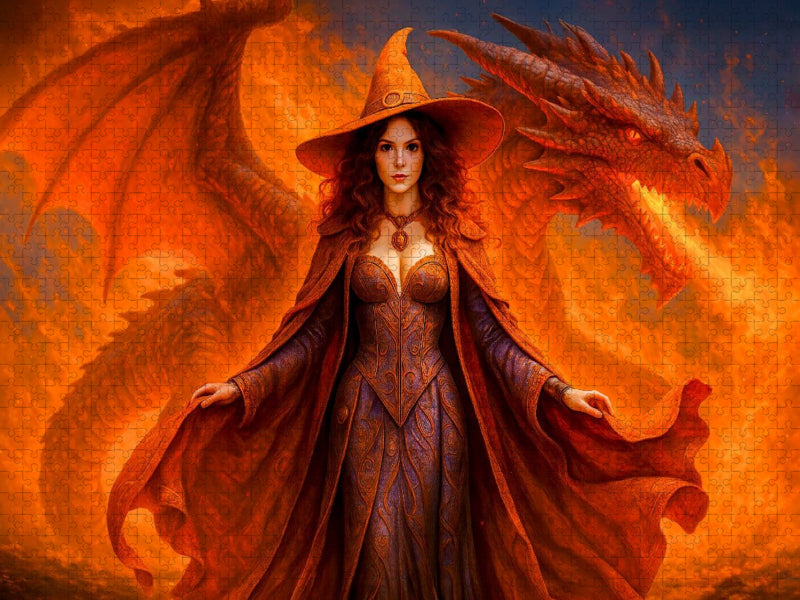 Feuerhexe mit Drache - CALVENDO Foto-Puzzle'