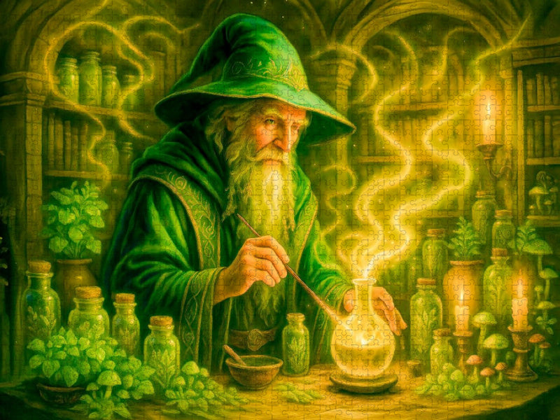 Zauberer mischt uralten Trank mit magischen Kräutern - CALVENDO Foto-Puzzle'