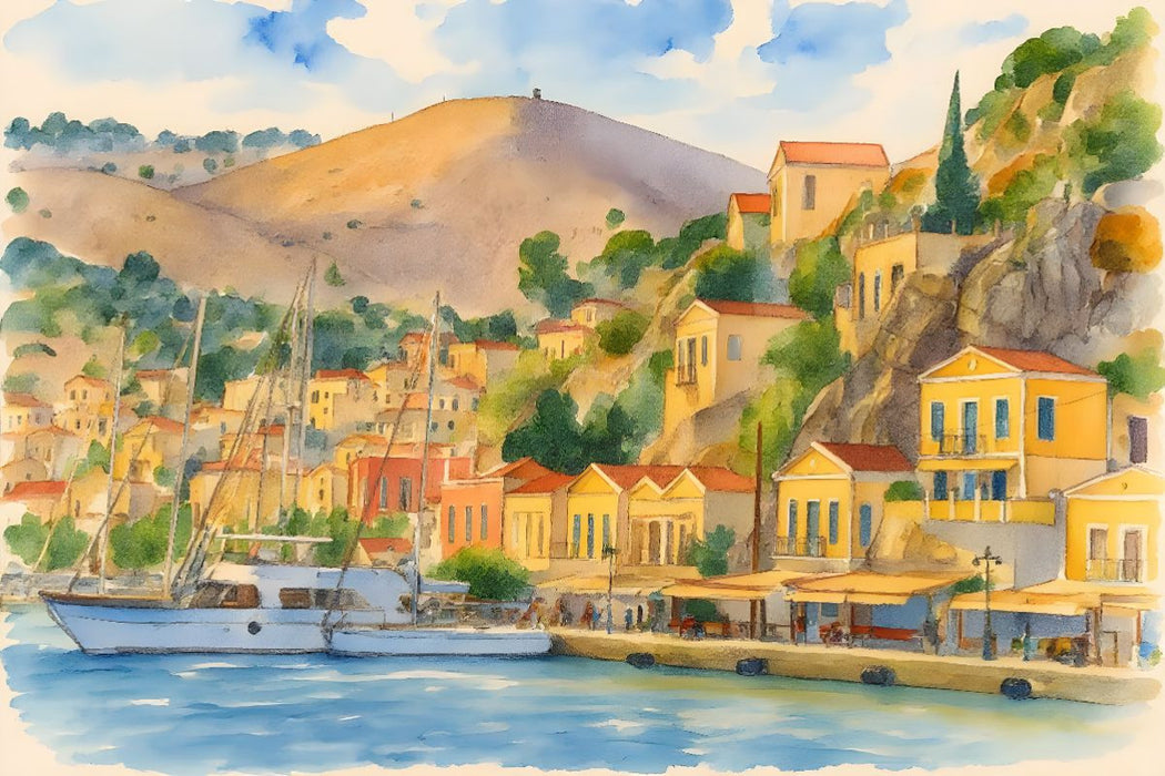 Premium Textil-Leinwand Symi, Dodekanes Insel