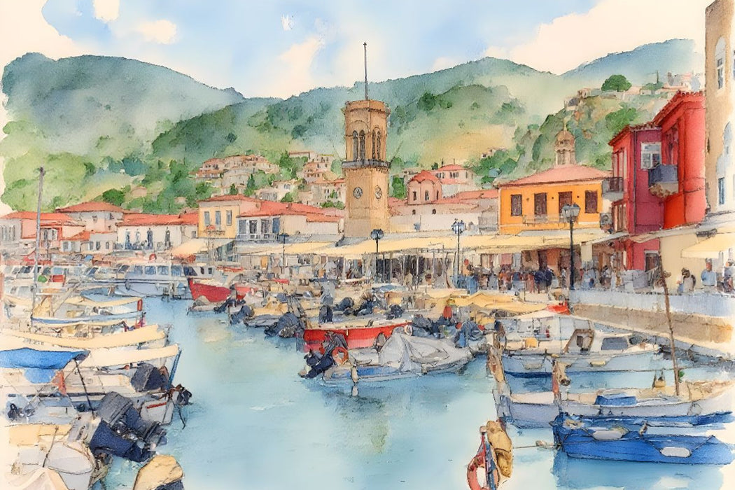 Premium Textil-Leinwand Hydra - Saronische Insel