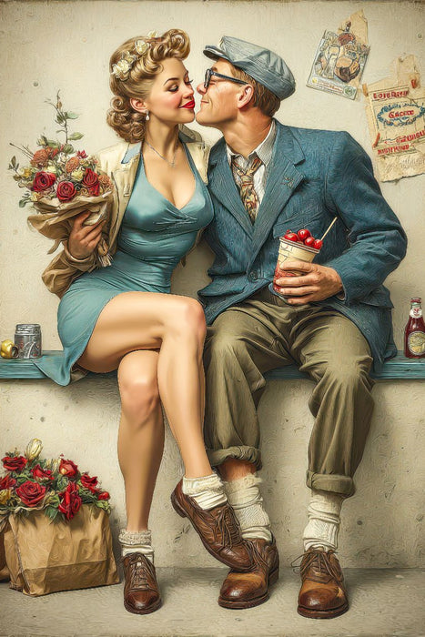 Premium Textil-Leinwand Möchtest du ein Küsschen mit Eisgeschmack