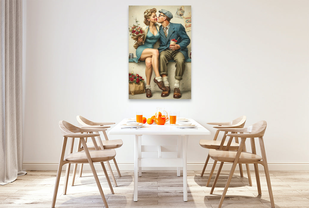 Premium Textil-Leinwand Möchtest du ein Küsschen mit Eisgeschmack