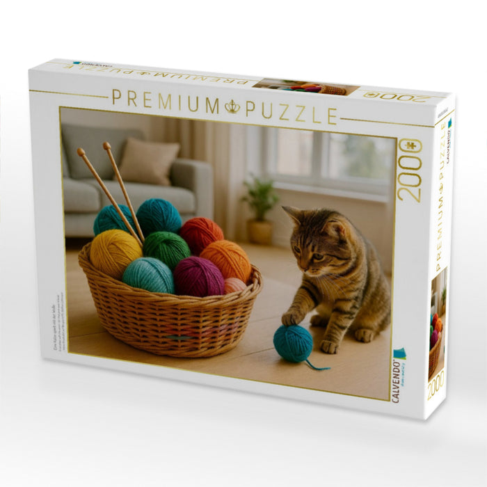 Eine Katze spielt mit der Wolle - CALVENDO Foto-Puzzle'
