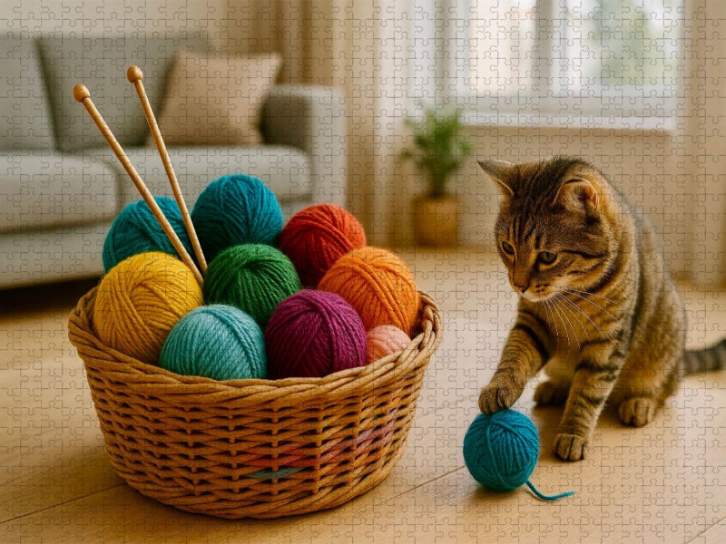 Eine Katze spielt mit der Wolle - CALVENDO Foto-Puzzle'