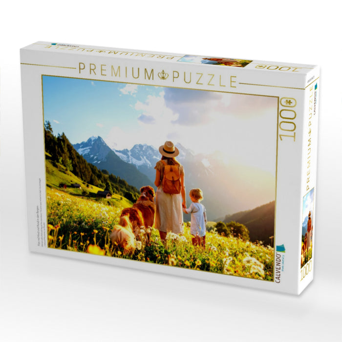 Frau mit Kind und Hund in den Bergen - CALVENDO Foto-Puzzle'