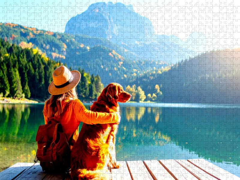 Mit Hund am Bergsee - CALVENDO Foto-Puzzle'
