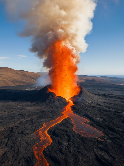 Vulkanlandschaft mit ausbrechendem Vulkan - CALVENDO Foto-Puzzle'