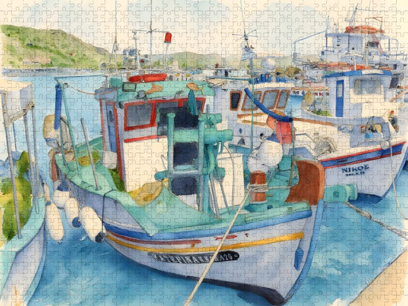 Buntes Treiben im Hafen Kefalos - CALVENDO Foto-Puzzle'