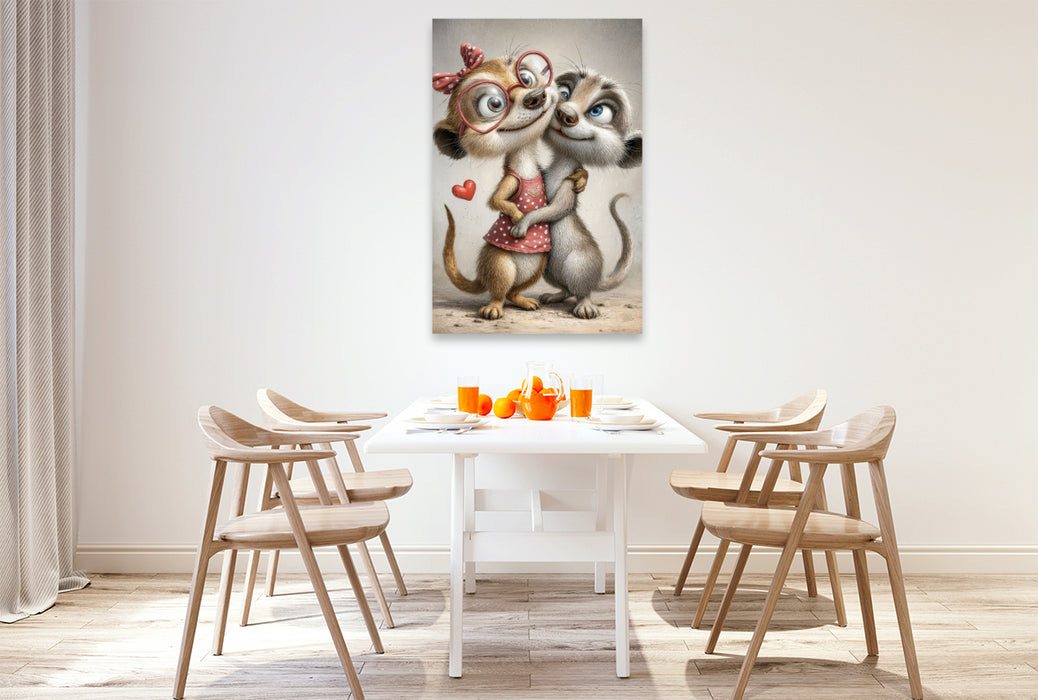 Premium Textil-Leinwand Erdmännchen - Liebe
