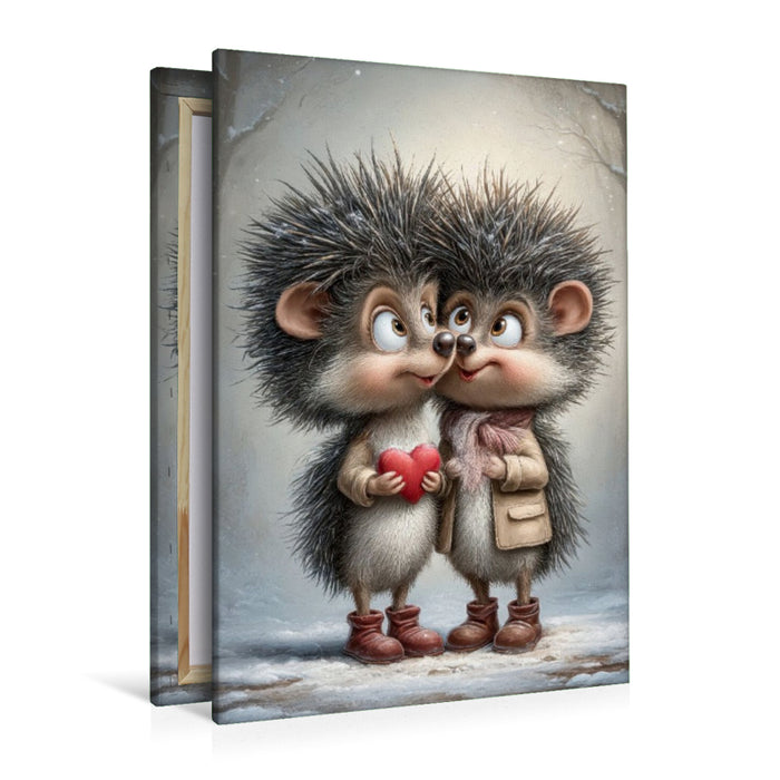 Premium Textil-Leinwand Igel - Liebe