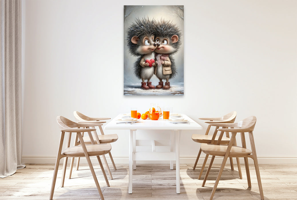 Premium Textil-Leinwand Igel - Liebe