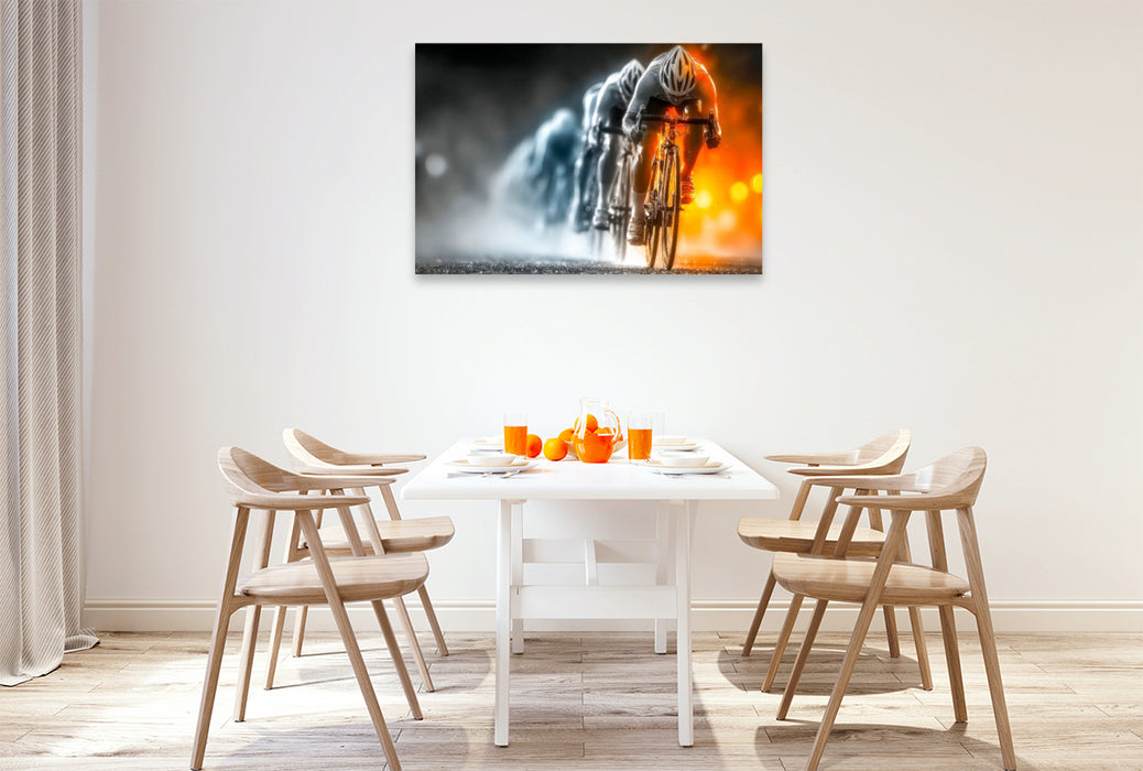 Premium Textil-Leinwand In die Pedalen treten - immer weiter