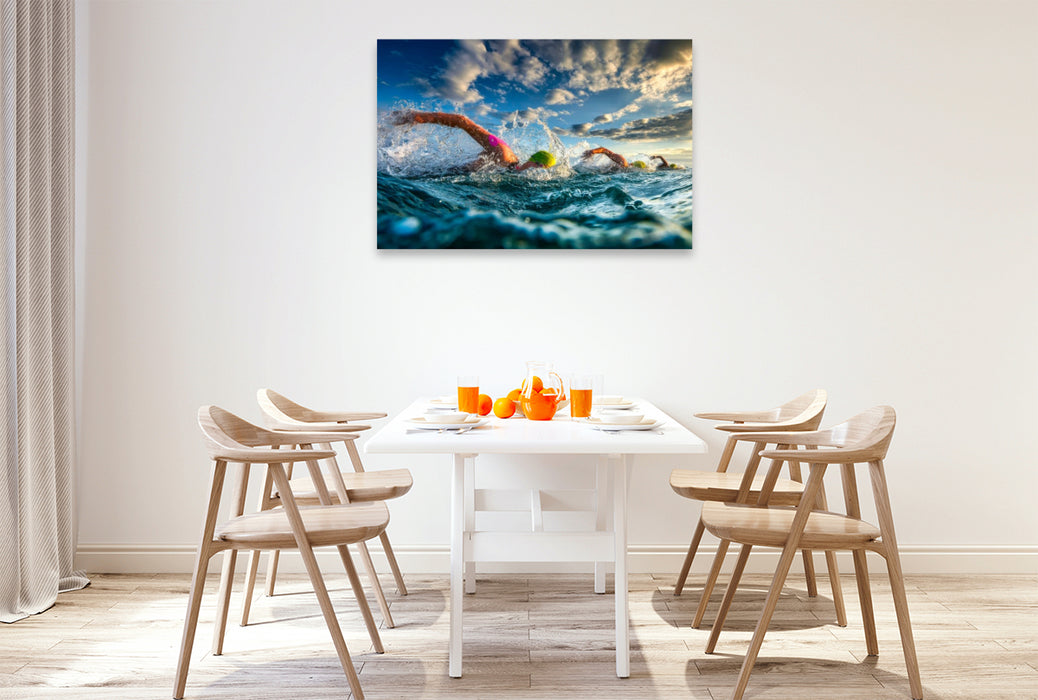 Premium Textil-Leinwand Der Triathlon hat begonnen