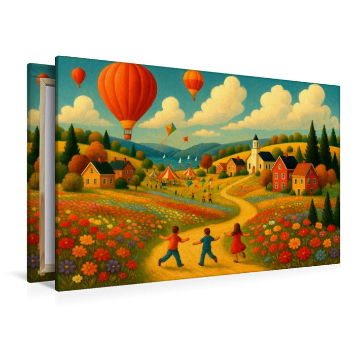 Premium Textil-Leinwand Felder, Farben, Heißluftballons