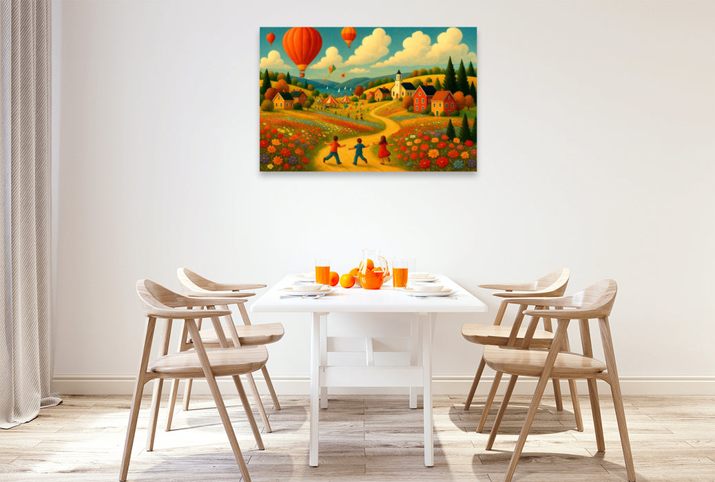 Premium Textil-Leinwand Felder, Farben, Heißluftballons
