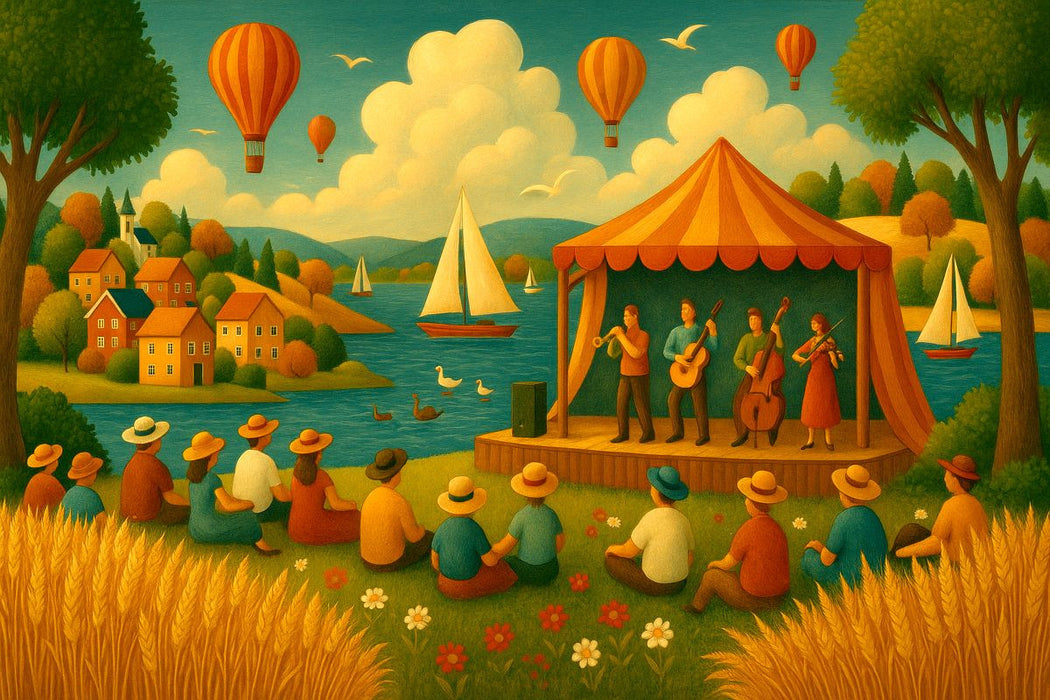 Premium Textil-Leinwand Sommerfest am Wasser