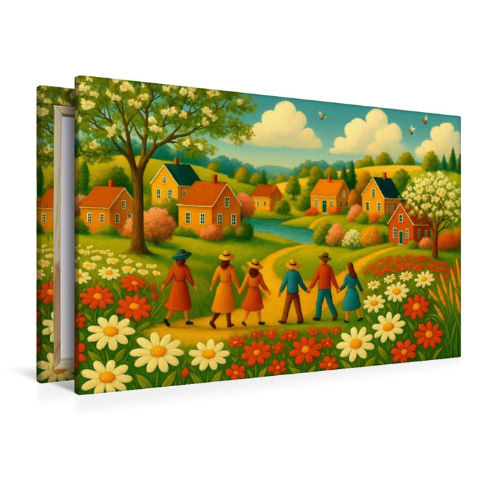 Premium Textil-Leinwand Blumenwiesen und Kinderglück