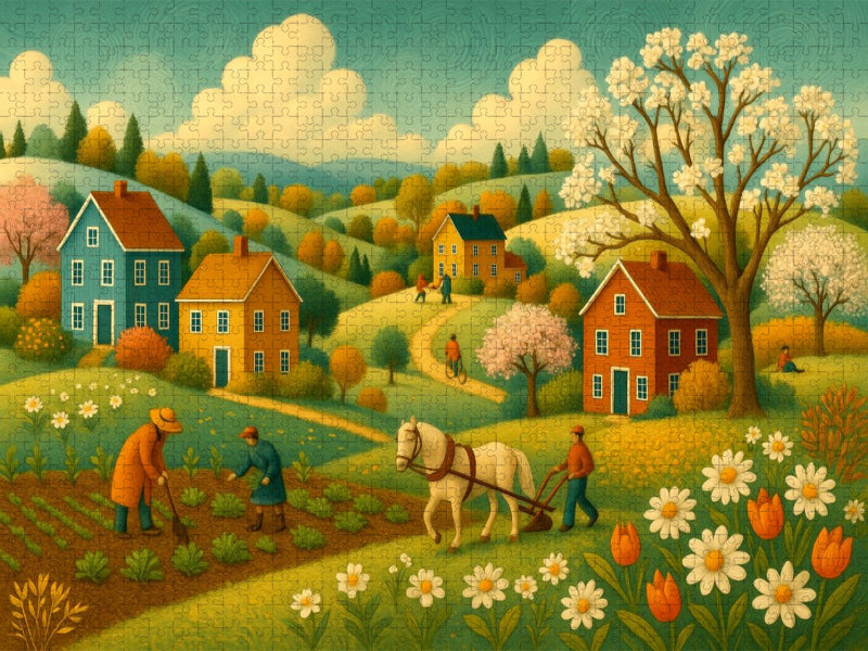 Frühlingspferde und erste Blüten - CALVENDO Foto-Puzzle'