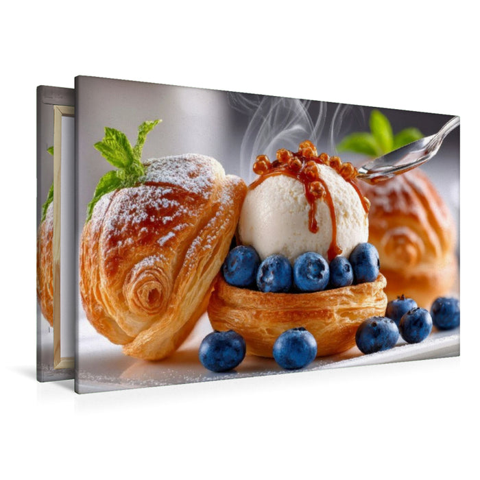 Premium Textil-Leinwand Windbeutelgenuss mit Heidelbeeren