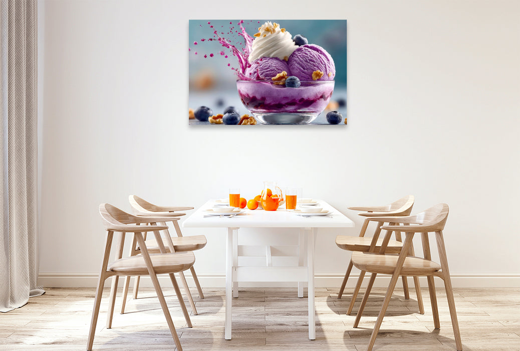 Premium Textil-Leinwand Hier dominieren die Heidelbeeren den süßen Gaumenschmaus