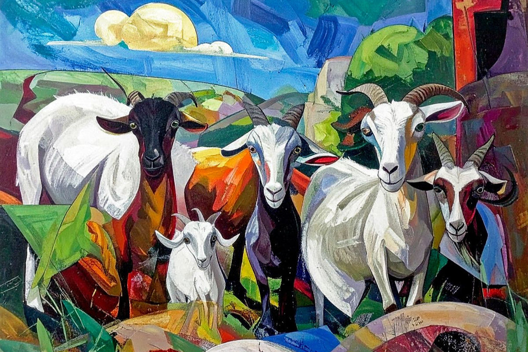 Premium Textil-Leinwand Ziegenherde