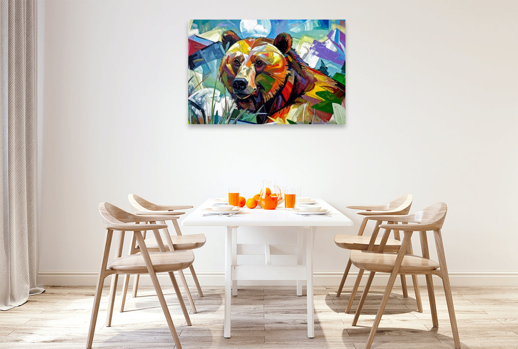 Premium Textil-Leinwand Braunbär