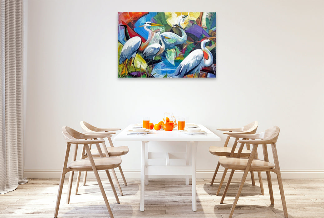 Premium Textil-Leinwand Reiherkolonie