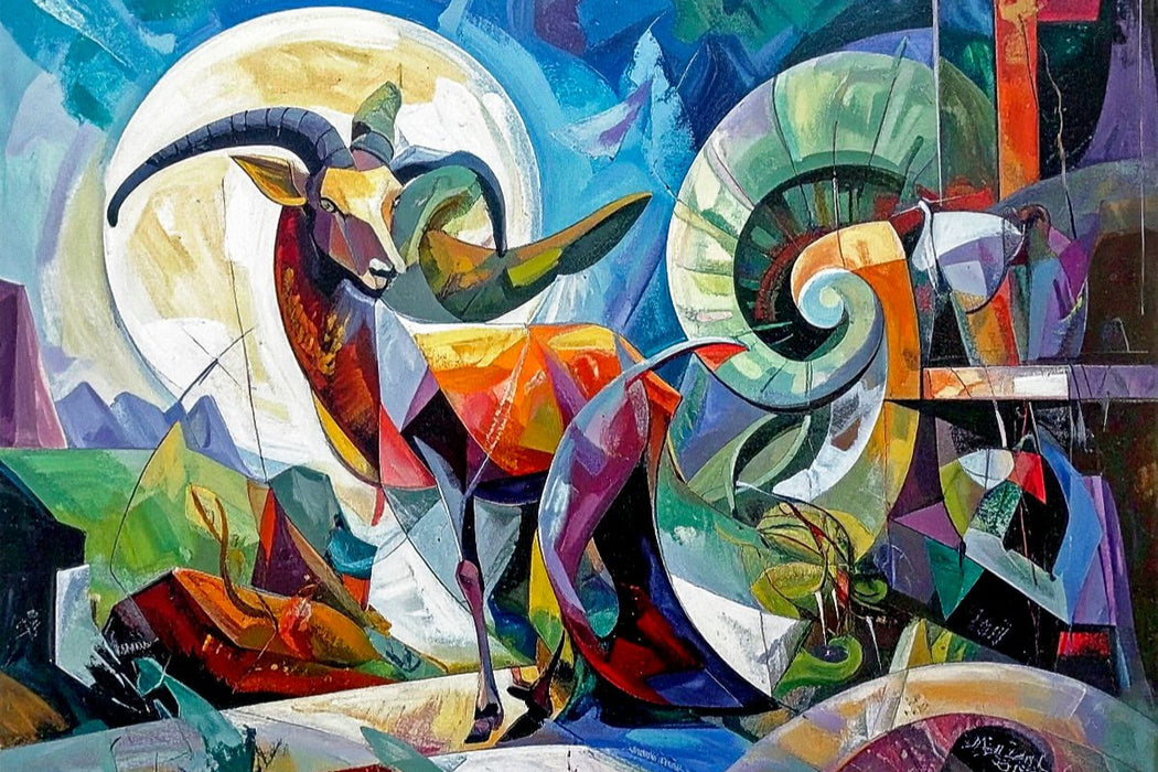 Premium Textil-Leinwand Steinbock