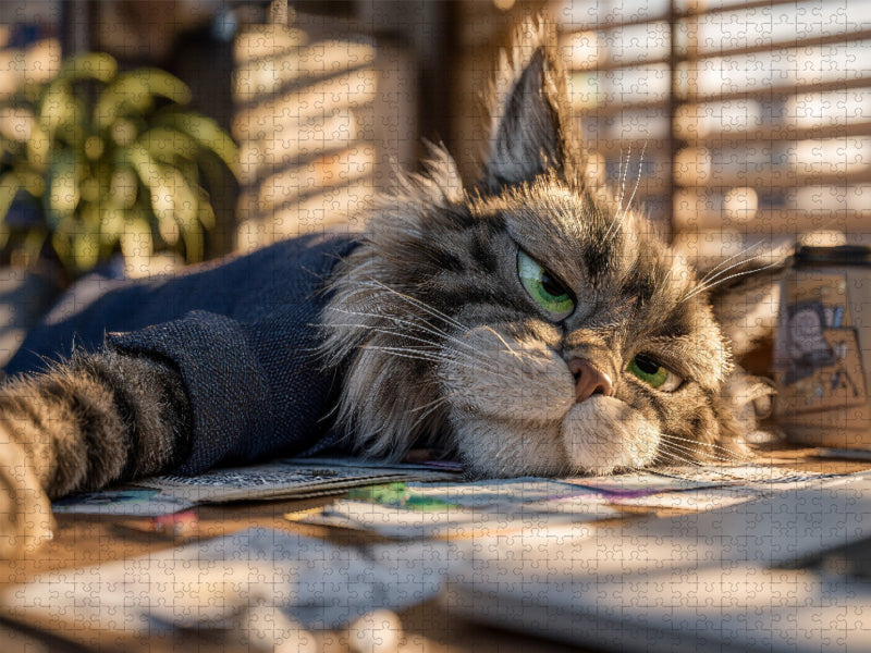 Faule Katze im Büro mit genervtem Blick - CALVENDO Foto-Puzzle'