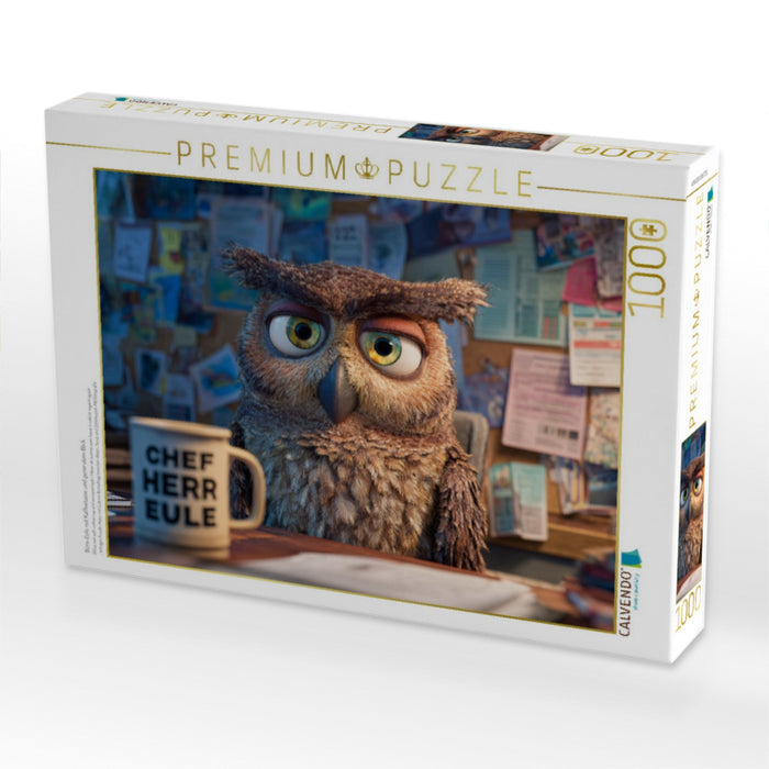 Büro-Eule mit Kaffeetasse und genervtem Blick - CALVENDO Foto-Puzzle'