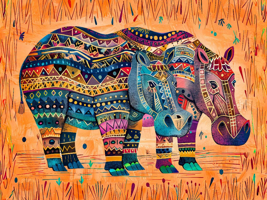 Abstraktes Flusspferd mit Sonnenornament - CALVENDO Foto-Puzzle'