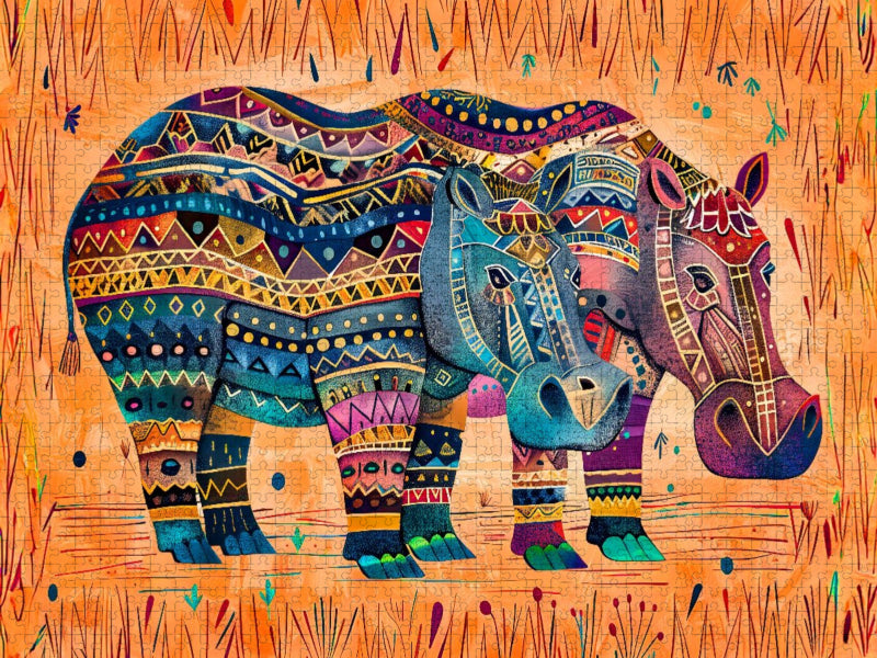 Abstraktes Flusspferd mit Sonnenornament - CALVENDO Foto-Puzzle'