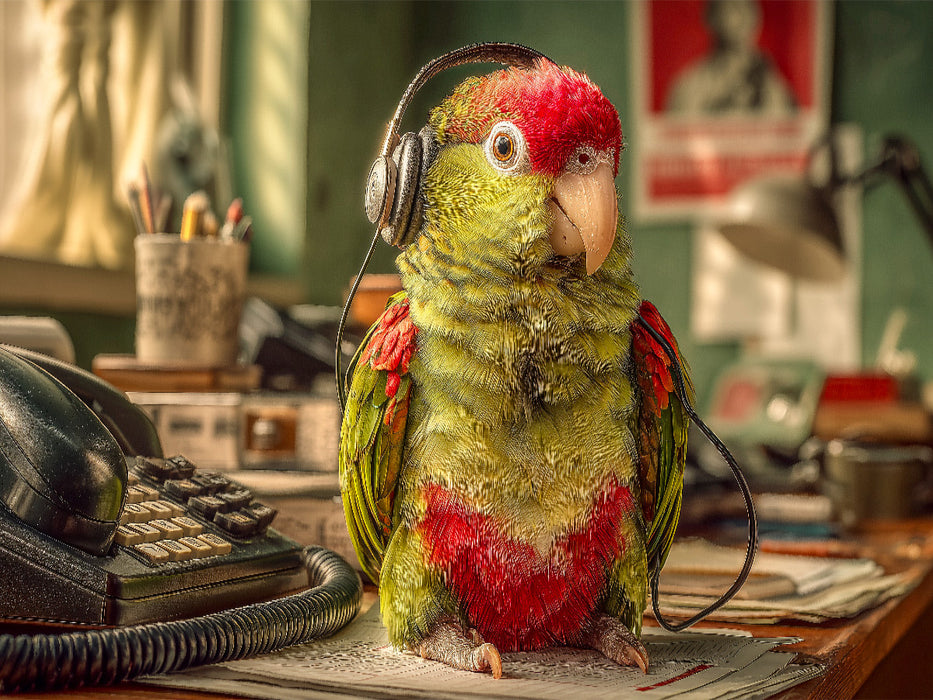 Papagei mit Headset im Retro-Callcenter - CALVENDO Foto-Puzzle'