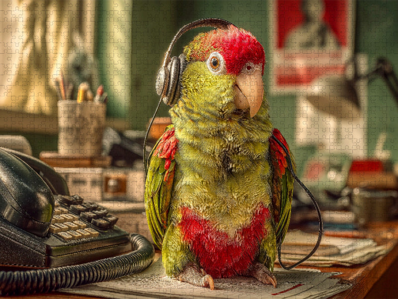 Papagei mit Headset im Retro-Callcenter - CALVENDO Foto-Puzzle'